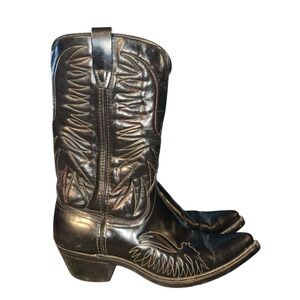 Vintage Wrangler Black Leather Cowboy Boots Men’s Size 9.5D  67727 USA Made